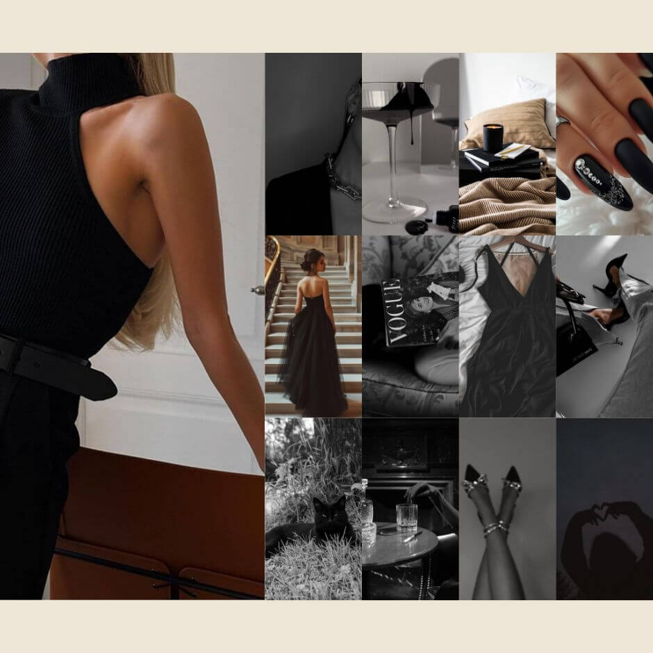 Dark aesthetic faceless lifestyle image bundle - preview grid for stock image collection.